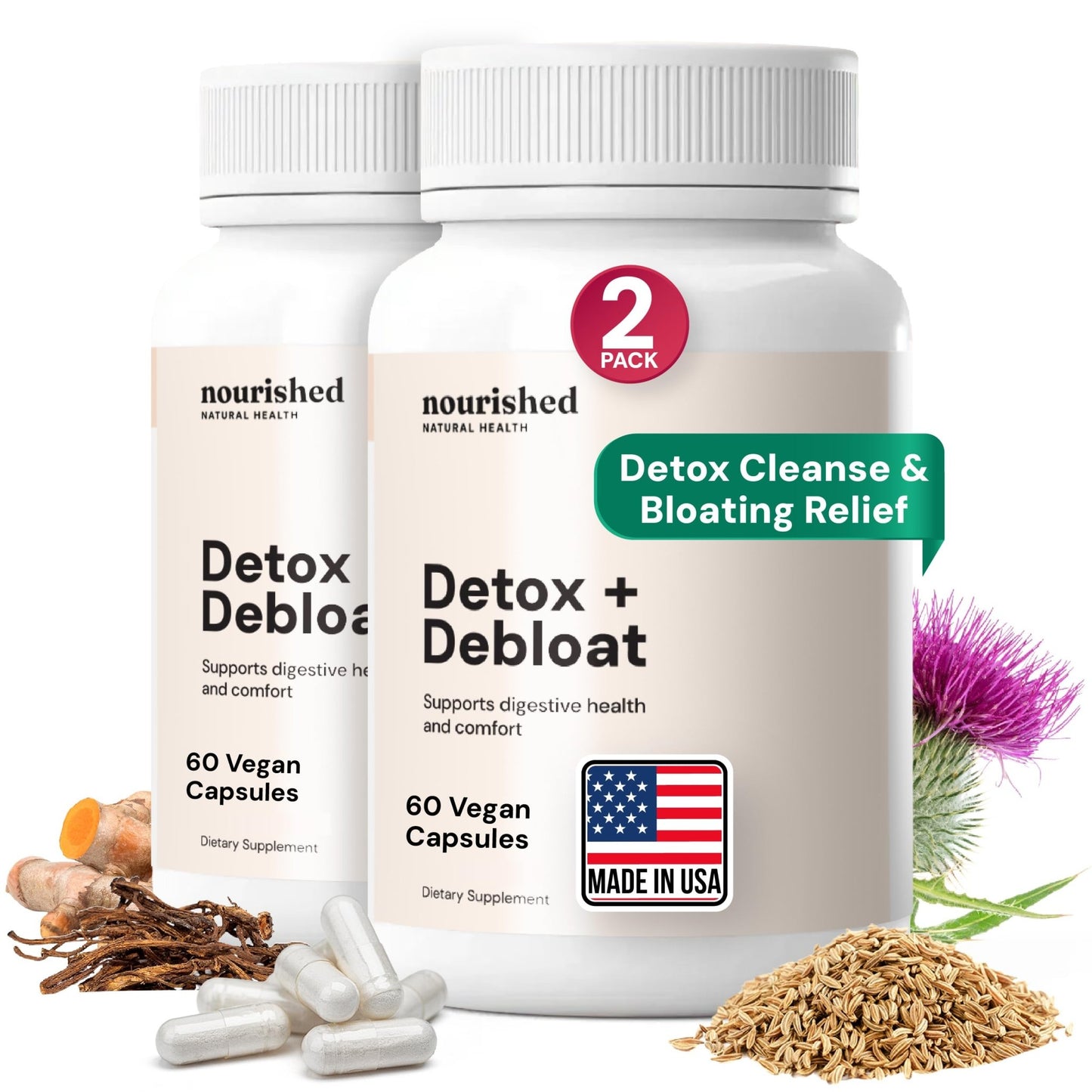 Nourished Natural Health Detox + Debloat - Detox Cleanse and Bloating Relief for Women - Liver and Digestive Support with Milk Thistle - dailyvitalstore