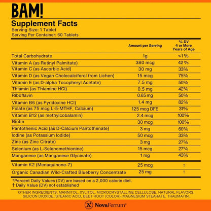 NovaFerrum BAM Chewable Multivitamin for Kids & Adults Ages 4 and Above – Fruit Blast Flavor – 60 Chewable Tablets - dailyvitalstore