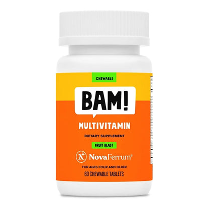 NovaFerrum BAM Chewable Multivitamin for Kids & Adults Ages 4 and Above – Fruit Blast Flavor – 60 Chewable Tablets - dailyvitalstore