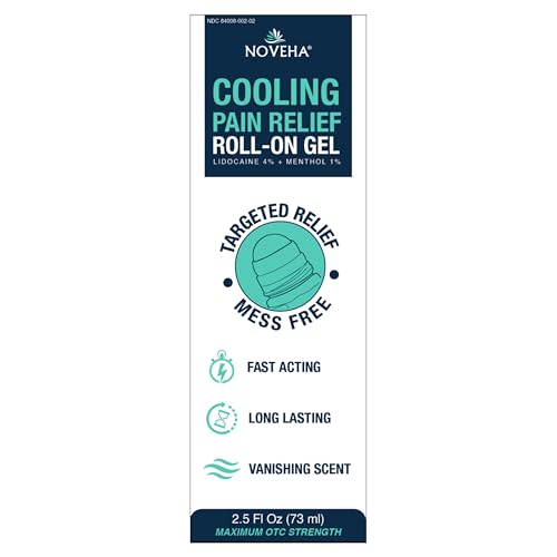 NOVEHA Lidocaine Roll-On Gel 4% | Maximum Strength Temporary Topical Pain Relief for Minor Muscle & Joint Aches | Cooling Formula with Menthol & Arnica | Non-Greasy, Quick-Drying | 2.5 fl oz - dailyvitalstore