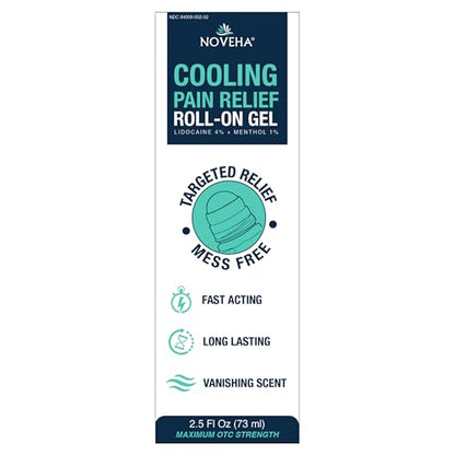 NOVEHA Lidocaine Roll-On Gel 4% | Maximum Strength Temporary Topical Pain Relief for Minor Muscle & Joint Aches | Cooling Formula with Menthol & Arnica | Non-Greasy, Quick-Drying | 2.5 fl oz - dailyvitalstore