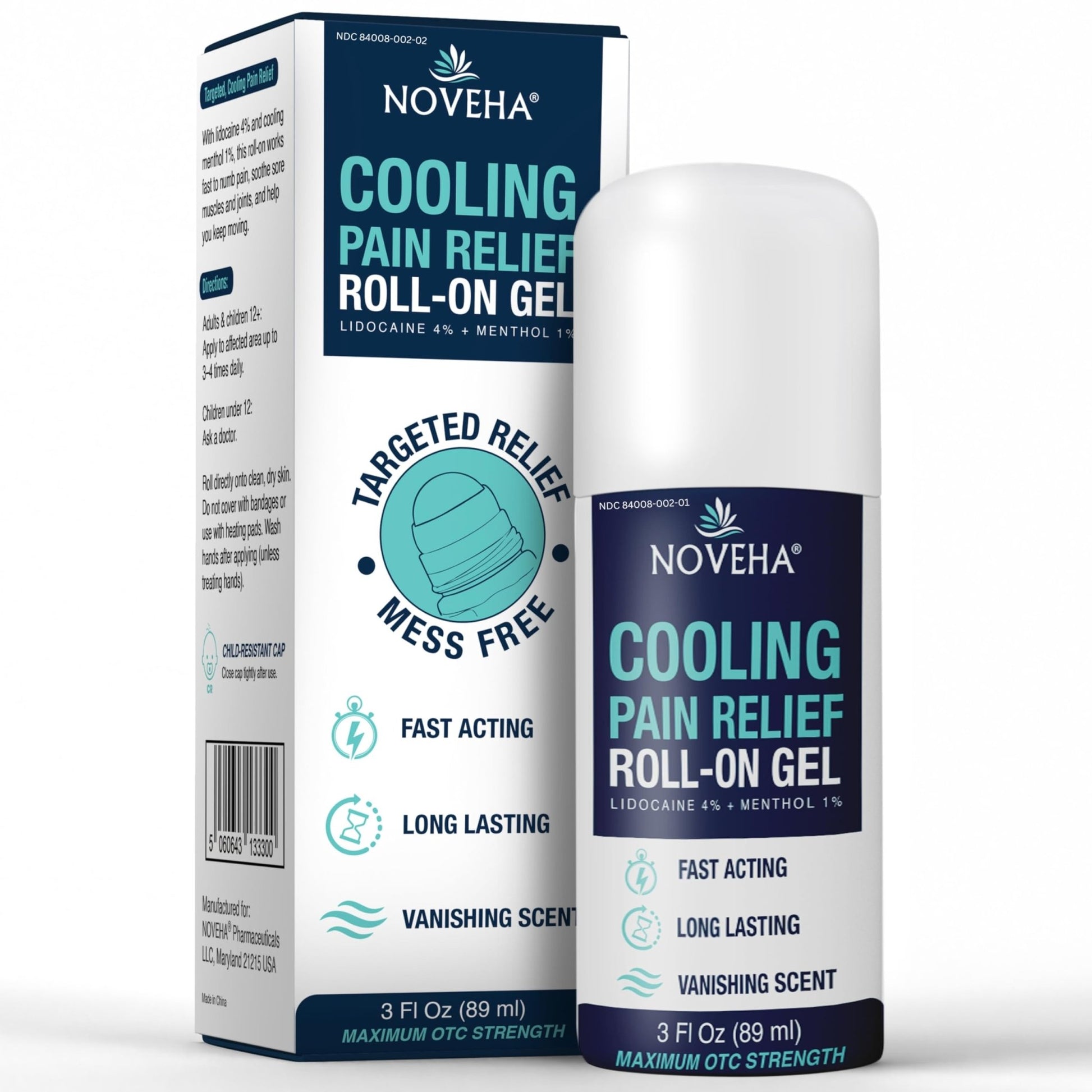 NOVEHA Lidocaine Roll-On Gel 4% | Maximum Strength Temporary Topical Pain Relief for Minor Muscle & Joint Aches | Cooling Formula with Menthol & Arnica | Non-Greasy, Quick-Drying | 2.5 fl oz - dailyvitalstore