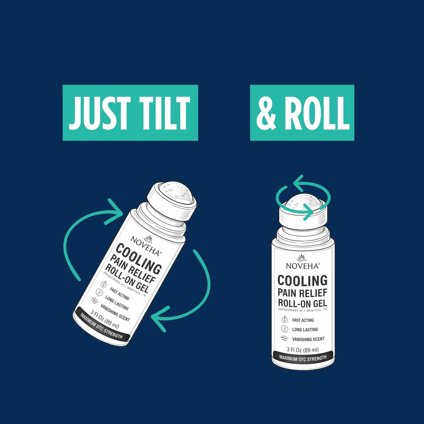 NOVEHA Lidocaine Roll-On Gel 4% | Maximum Strength Temporary Topical Pain Relief for Minor Muscle & Joint Aches | Cooling Formula with Menthol & Arnica | Non-Greasy, Quick-Drying | 2.5 fl oz - dailyvitalstore