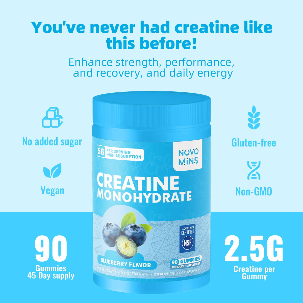 novomins Creatine Monohydrate Gummies 5000mg for Men & Women, Chewables Creatine Monohydrate for Muscle Strength, Muscle Builder, Energy Boost, Pre-Workout Supplement - dailyvitalstore
