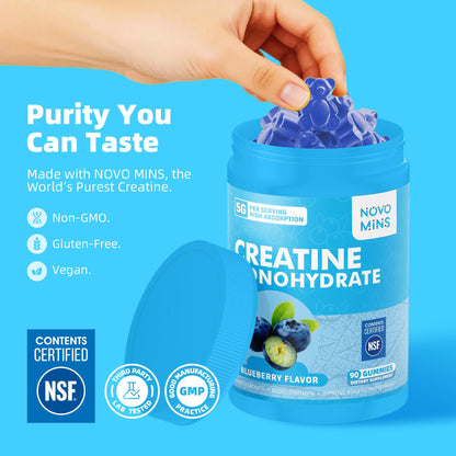 novomins Creatine Monohydrate Gummies 5000mg for Men & Women, Chewables Creatine Monohydrate for Muscle Strength, Muscle Builder, Energy Boost, Pre-Workout Supplement - dailyvitalstore