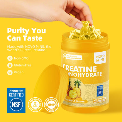 novomins Creatine Monohydrate Gummies for Men & Women, Chewables Creatine Monohydrate for Muscle Strength, Muscle Builder, Energy Boost, Pre-Workout Supplement - dailyvitalstore