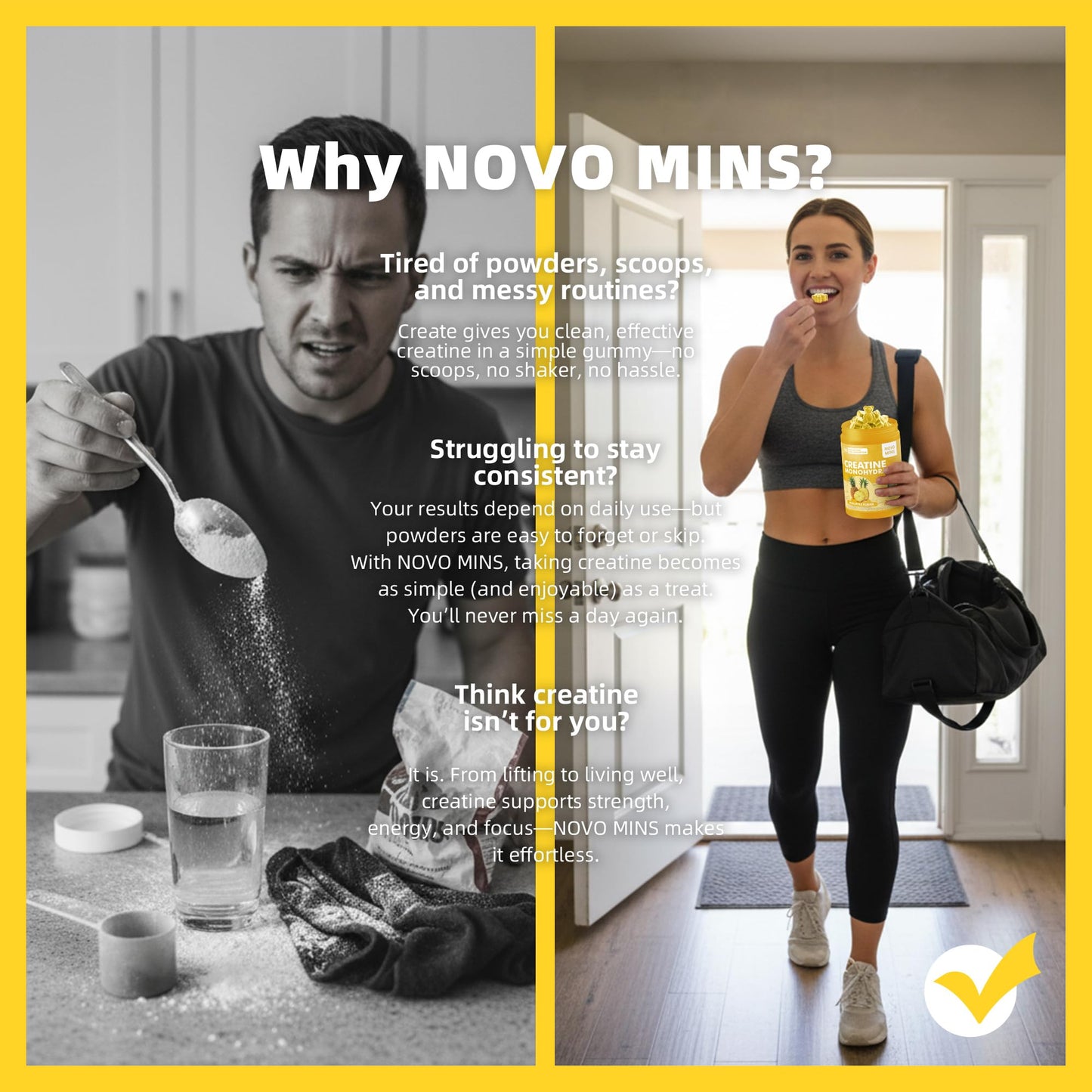 novomins Creatine Monohydrate Gummies for Men & Women, Chewables Creatine Monohydrate for Muscle Strength, Muscle Builder, Energy Boost, Pre-Workout Supplement - dailyvitalstore
