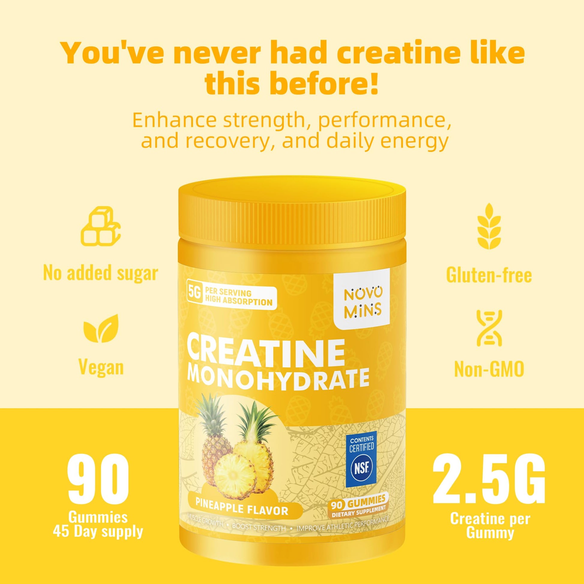novomins Creatine Monohydrate Gummies for Men & Women, Chewables Creatine Monohydrate for Muscle Strength, Muscle Builder, Energy Boost, Pre-Workout Supplement - dailyvitalstore