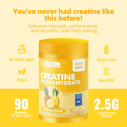 novomins Creatine Monohydrate Gummies for Men & Women, Chewables Creatine Monohydrate for Muscle Strength, Muscle Builder, Energy Boost, Pre-Workout Supplement - dailyvitalstore