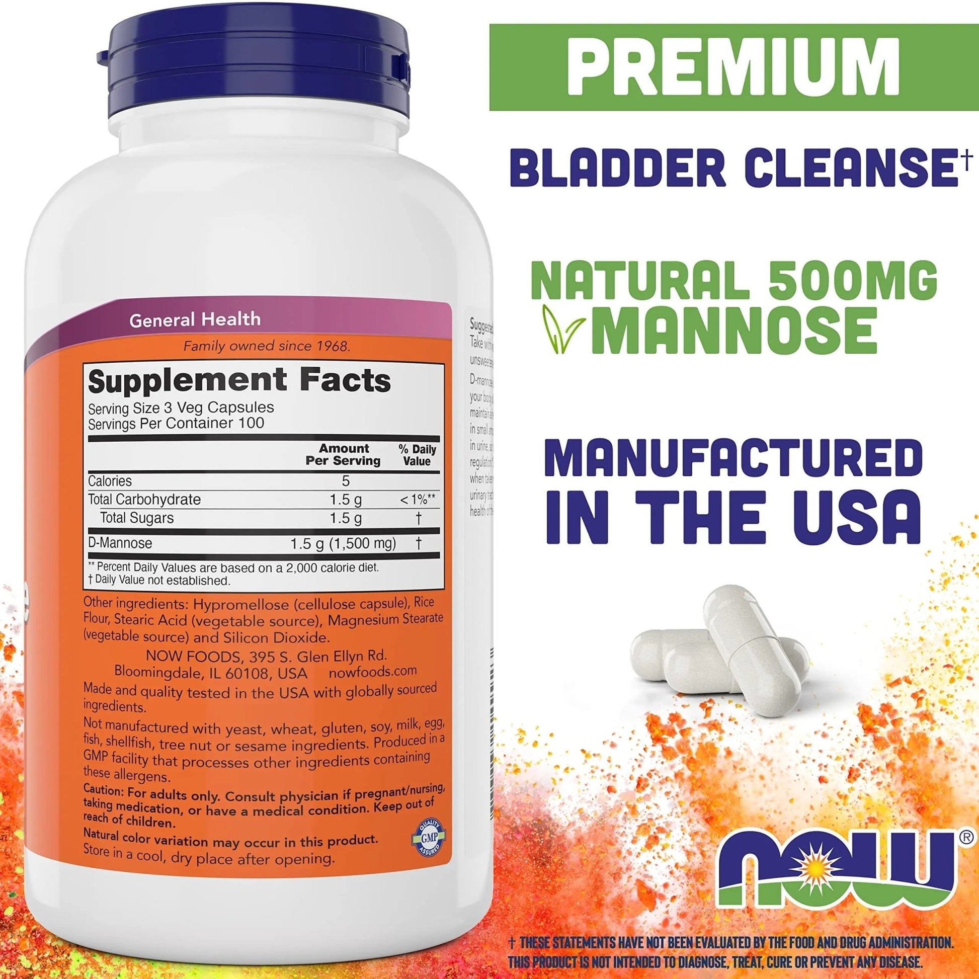 Now D-Mannose 500 mg, 300 Capsules - Vegan, Non GMO Supplement for Women and Men - Supports Healthy Urinary Tract, Cleanses The Bladder - dailyvitalstore