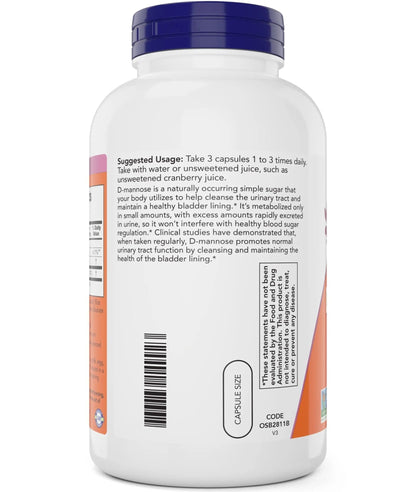 Now D-Mannose 500 mg, 300 Capsules - Vegan, Non GMO Supplement for Women and Men - Supports Healthy Urinary Tract, Cleanses The Bladder - dailyvitalstore