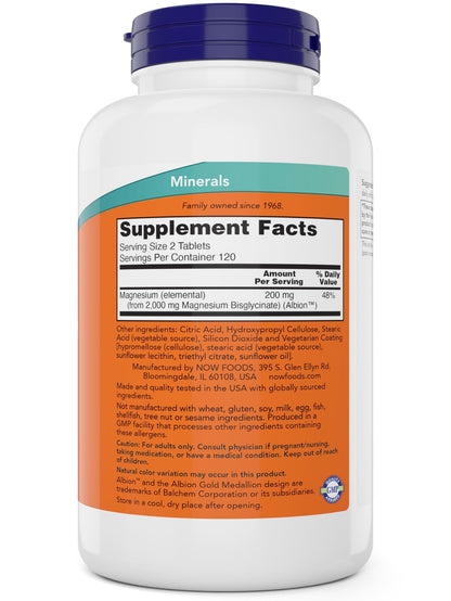 Now Foods Magnesium Glycinate, 240 Tablets - Supports Healthy Muscle and Nerve Functions - Non-GMO - dailyvitalstore
