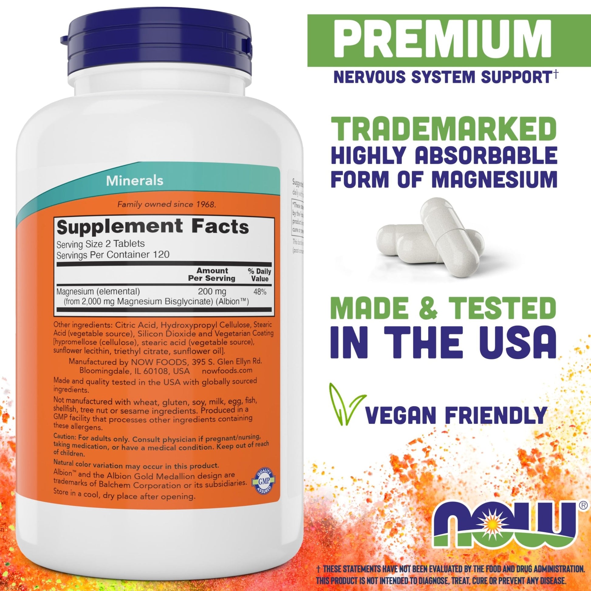 Now Foods Magnesium Glycinate, 240 Tablets - Supports Healthy Muscle and Nerve Functions - Non-GMO - dailyvitalstore