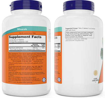 Now Foods Magnesium Glycinate, 240 Tablets - Supports Healthy Muscle and Nerve Functions - Non-GMO - dailyvitalstore