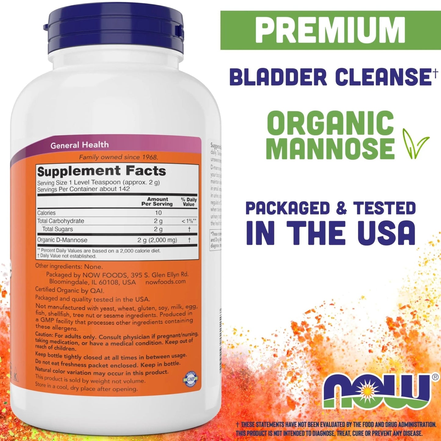 NOW Foods Pure, Organic D-Mannose 10 oz Powder - Bladder Cleanse and Urinary Tract Health Supplement - Non-GMO - Vegan Friendly - 2000mg / 2 Grams per Serving - dailyvitalstore