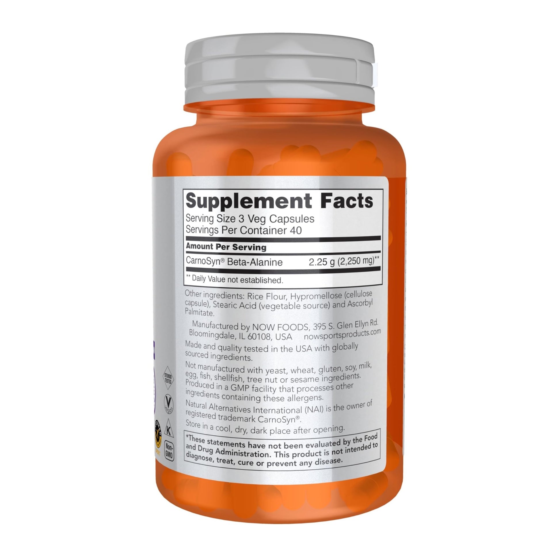NOW Foods Sports Nutrition, Beta-Alanine 750 mg, Delays Muscle Fatigue*, Endurance*, 120 Veg Capsules - dailyvitalstore