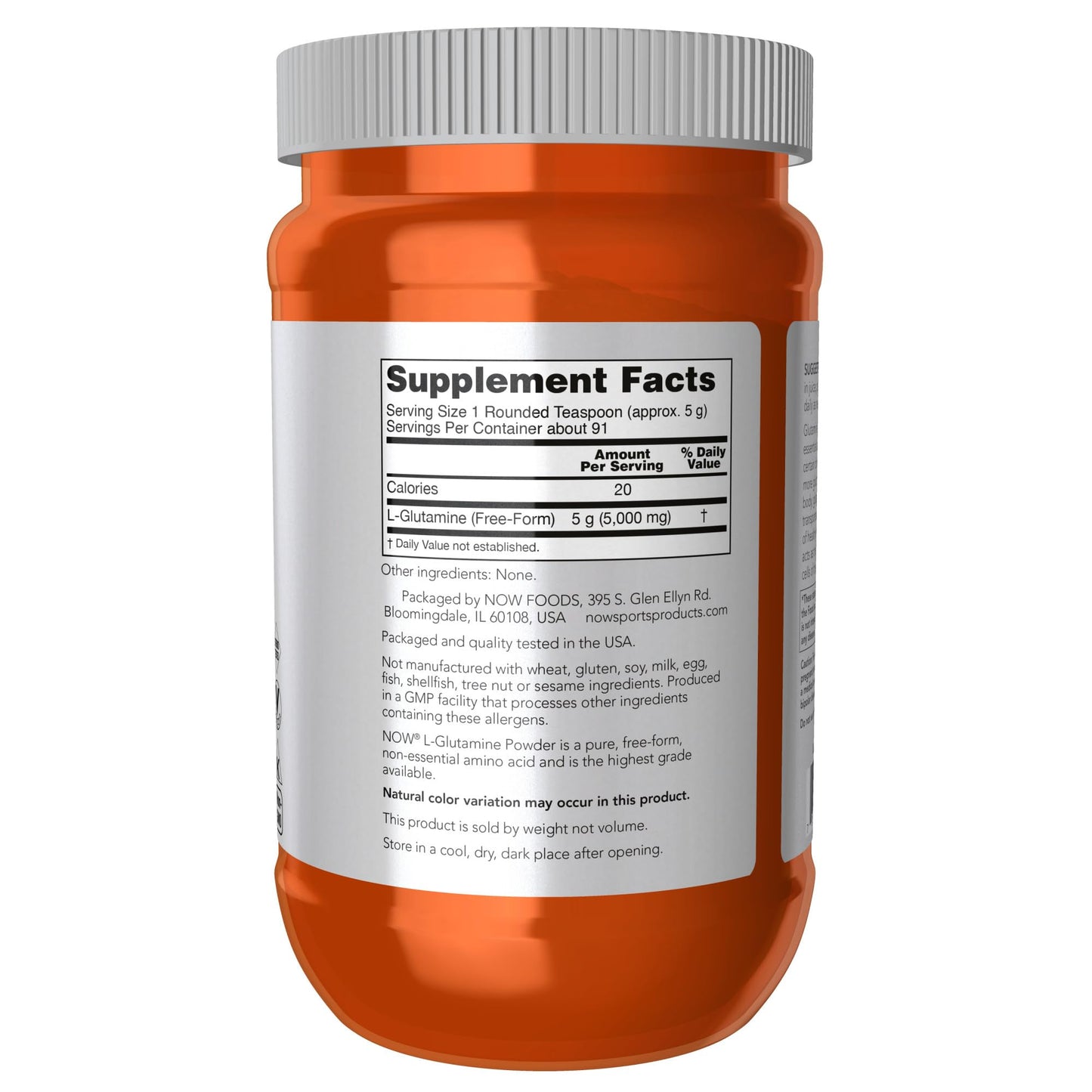 NOW Foods Sports Nutrition, L-Glutamine Pure Powder, Nitrogen Transporter*, Amino Acid, 1-Pound - dailyvitalstore