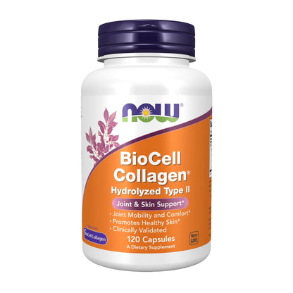 NOW Foods Supplements, BioCell Collagen® Hydrolyzed Type II, Clinically Validated, 120 Veg Capsules - dailyvitalstore