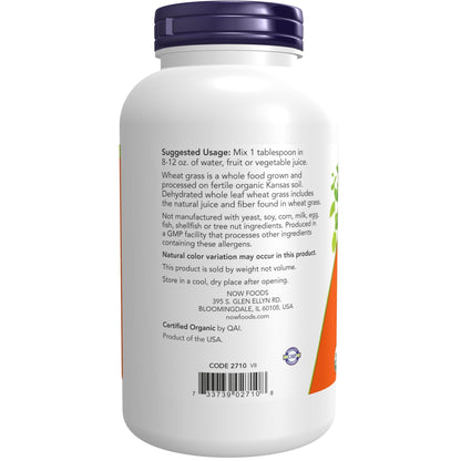 NOW Foods Supplements, Certified Organic and Non-GMO, Wheat Grass Powder, Green Superfood, 9-Ounce - dailyvitalstore