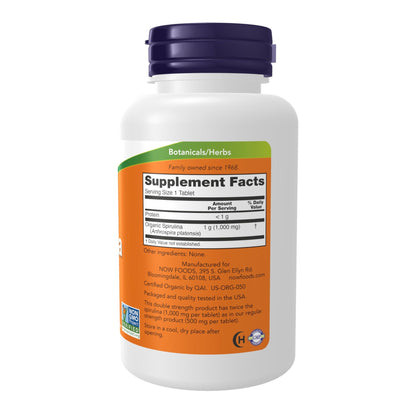 NOW Foods Supplements, Certified Organic, Spirulina 1000 mg (Double Strength), Rich in Beta-Carotene (Vitamin A) - dailyvitalstore