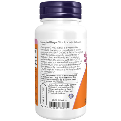 NOW Foods Supplements, CoQ10 (Coenzyme Q10) 200 mg, Cardiovascular Health*, 60 Veg Capsules - dailyvitalstore