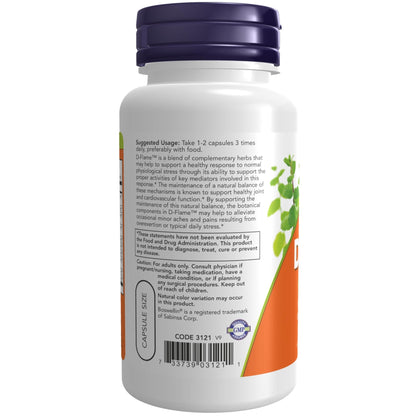 NOW Foods Supplements, D-Flame™ with a Blend of Complementary Herbs, Overexertion Support*, 90 Veg Capsules - dailyvitalstore