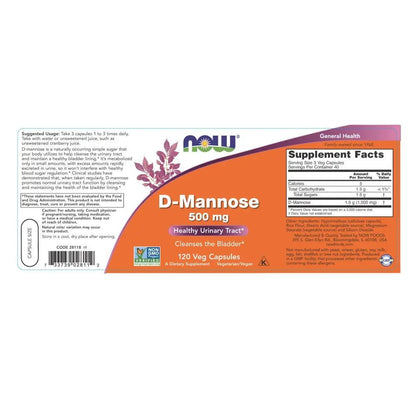 NOW Foods Supplements, D-Mannose 500 mg, Non-GMO Project Verified, Healthy Urinary Tract*, 120 Veg Capsules (Pack of 3) - dailyvitalstore