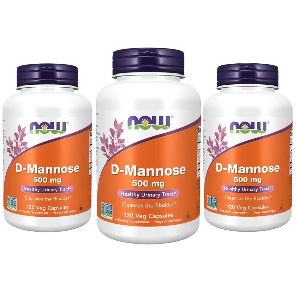 NOW Foods Supplements, D-Mannose 500 mg, Non-GMO Project Verified, Healthy Urinary Tract*, 120 Veg Capsules (Pack of 3) - dailyvitalstore