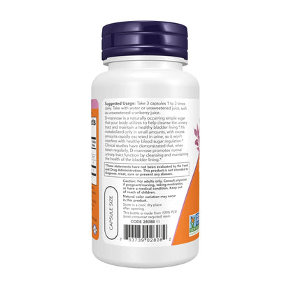 Now Foods Supplements, D-Mannose 500 mg, Non-GMO Project Verified, Healthy Urinary Tract*, 60 Veg Capsules - dailyvitalstore
