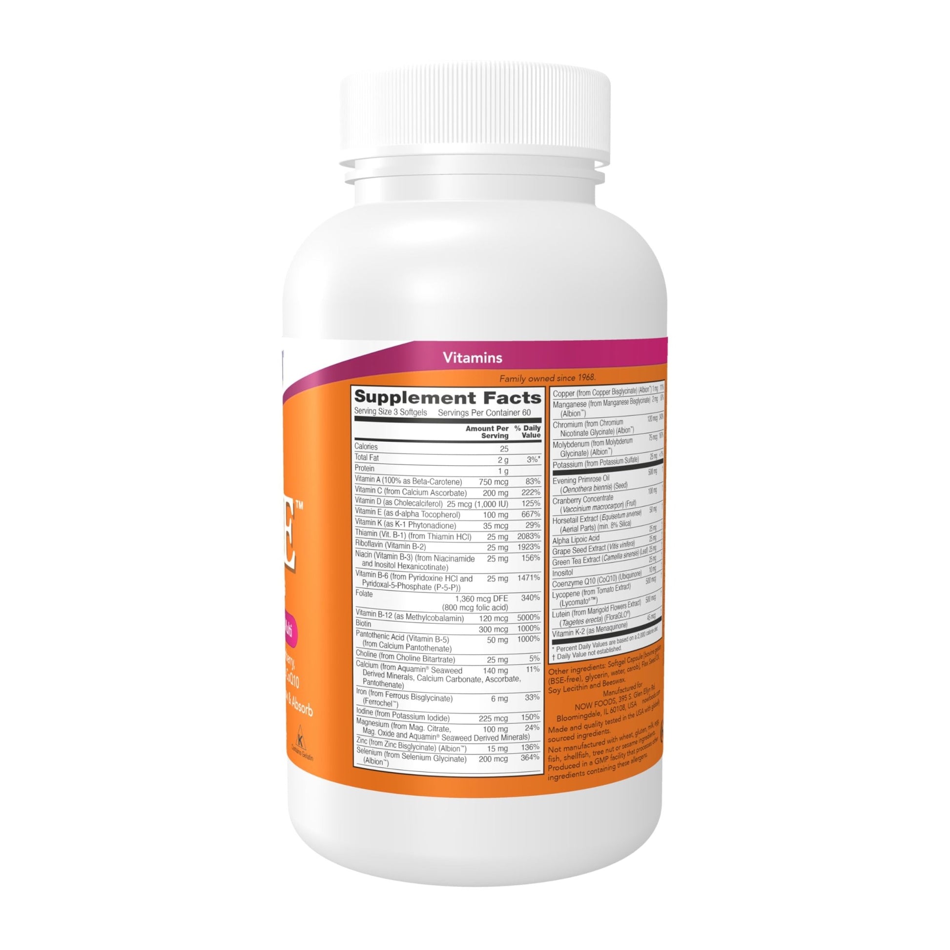 NOW Foods Supplements, Eve™ Women's Multivitamin with Evening Primrose, Cranberry, Green Tea, Horsetail Silica & CoQ10, 180 Softgels - dailyvitalstore
