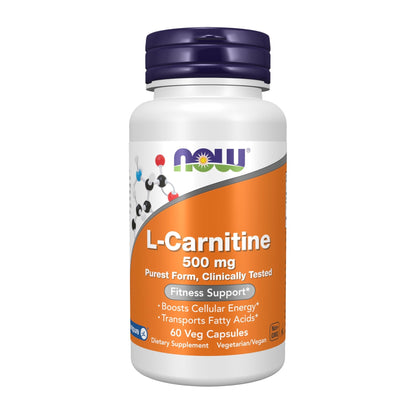 NOW Foods Supplements, L-Carnitine 500mg, Purest Form, Amino Acid, Fitness Support*, 60 Veg Capsules - dailyvitalstore