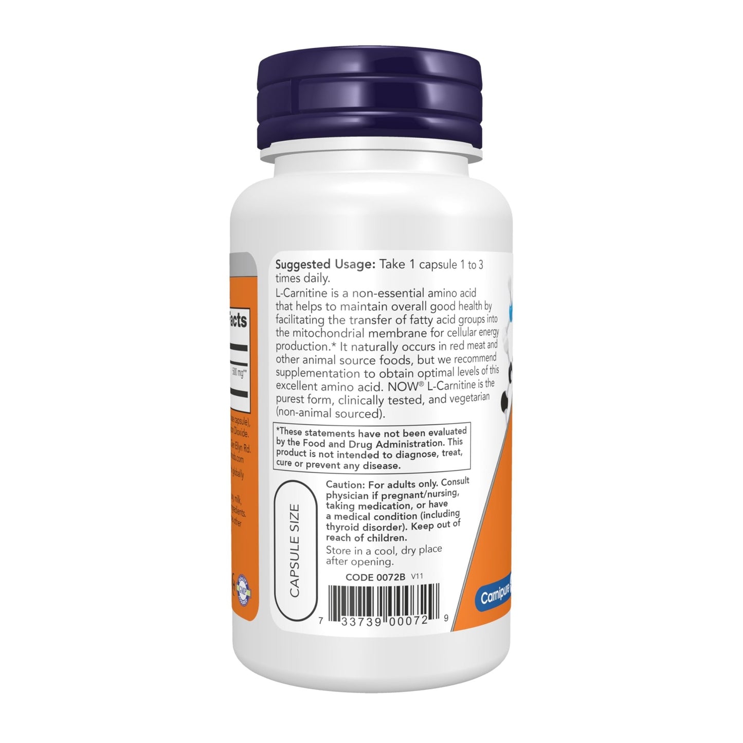 NOW Foods Supplements, L-Carnitine 500mg, Purest Form, Amino Acid, Fitness Support*, 60 Veg Capsules - dailyvitalstore
