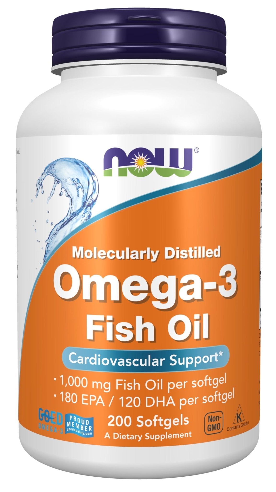 NOW Foods Supplements, Omega-3 180 EPA / 120 DHA, Molecularly Distilled, Cardiovascular Support*, 200 Softgels - dailyvitalstore