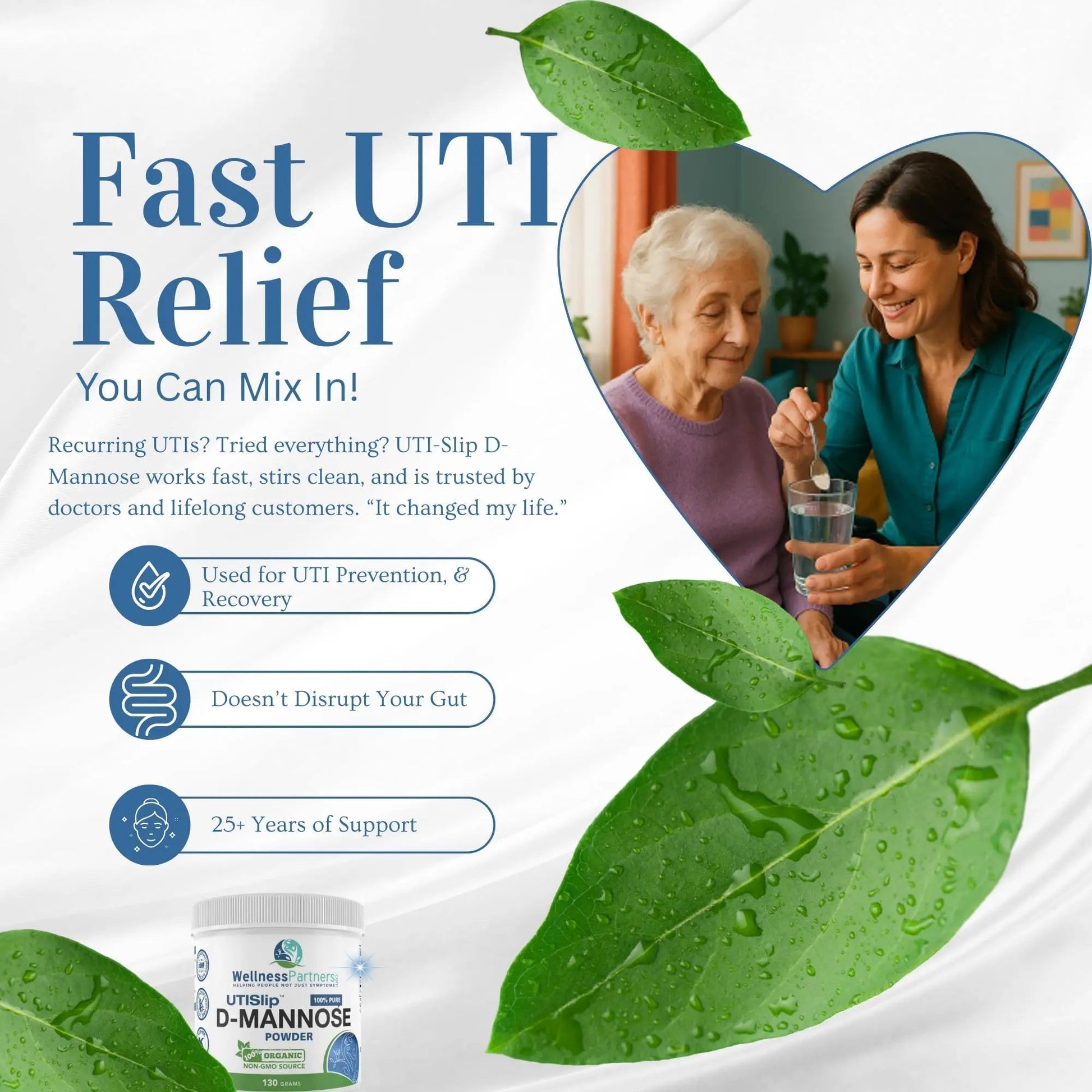 Now New UTI-Slip D Mannose Non GMO Organic Source Powder 130g jar. - dailyvitalstore