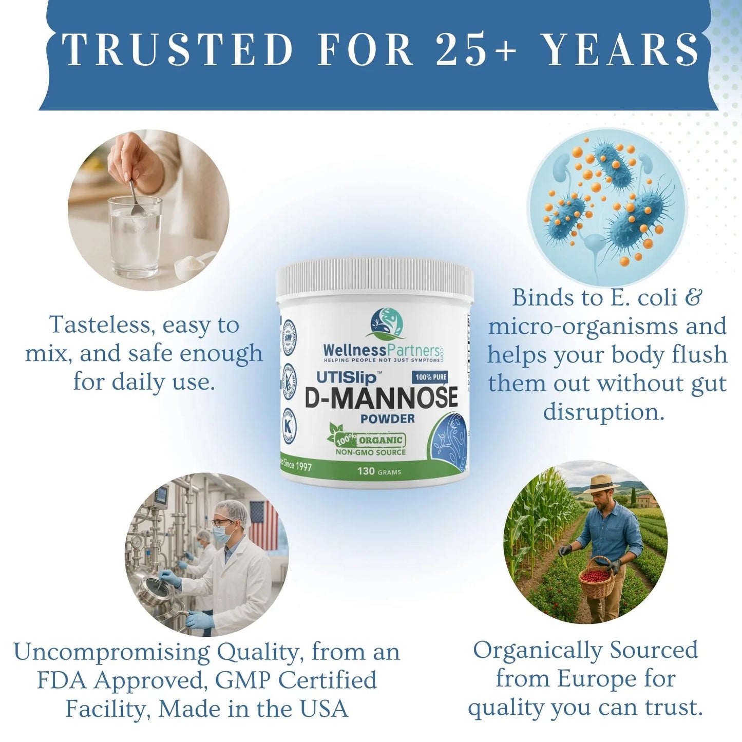 Now New UTI-Slip D Mannose Non GMO Organic Source Powder 130g jar. - dailyvitalstore