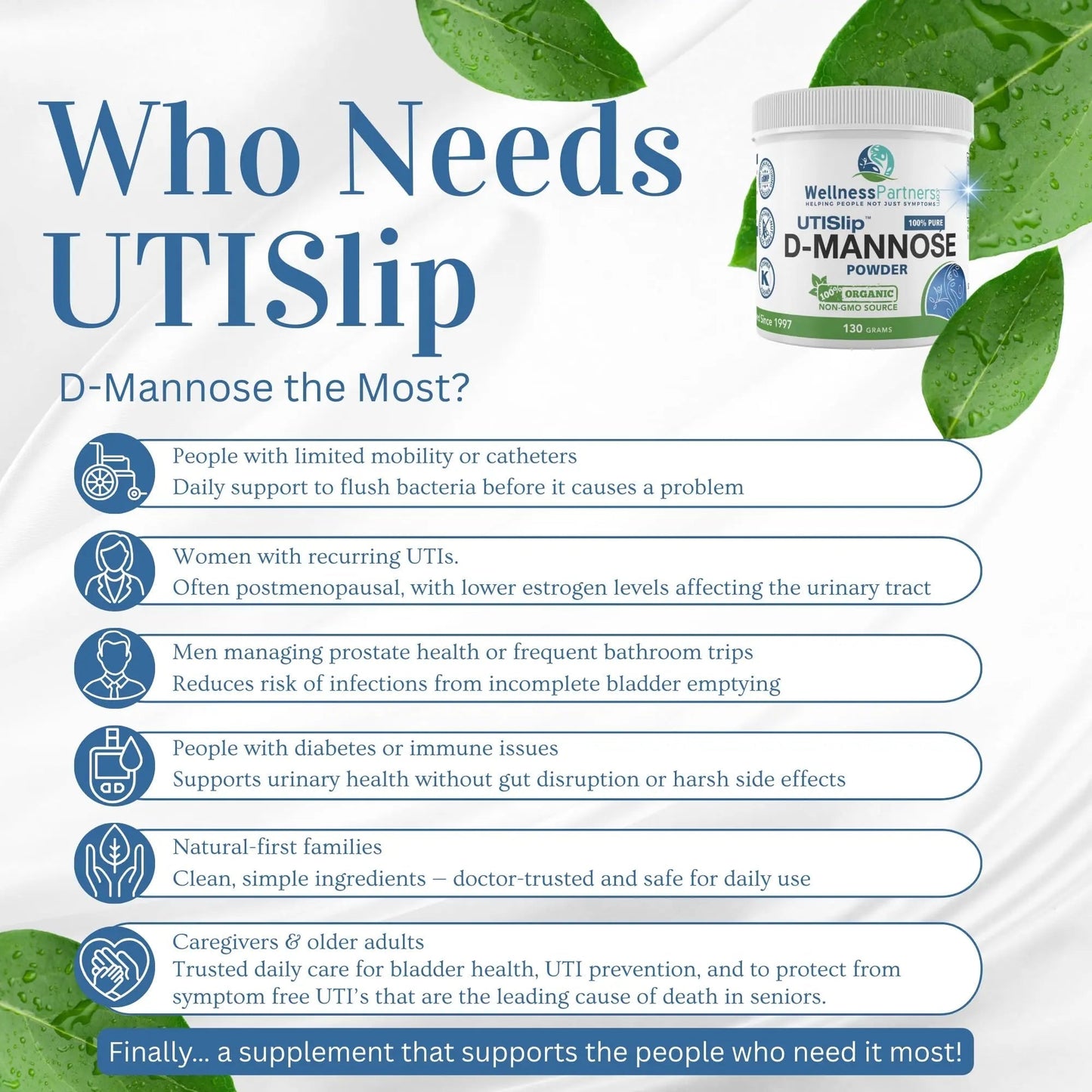 Now New UTI-Slip D Mannose Non GMO Organic Source Powder 130g jar. - dailyvitalstore