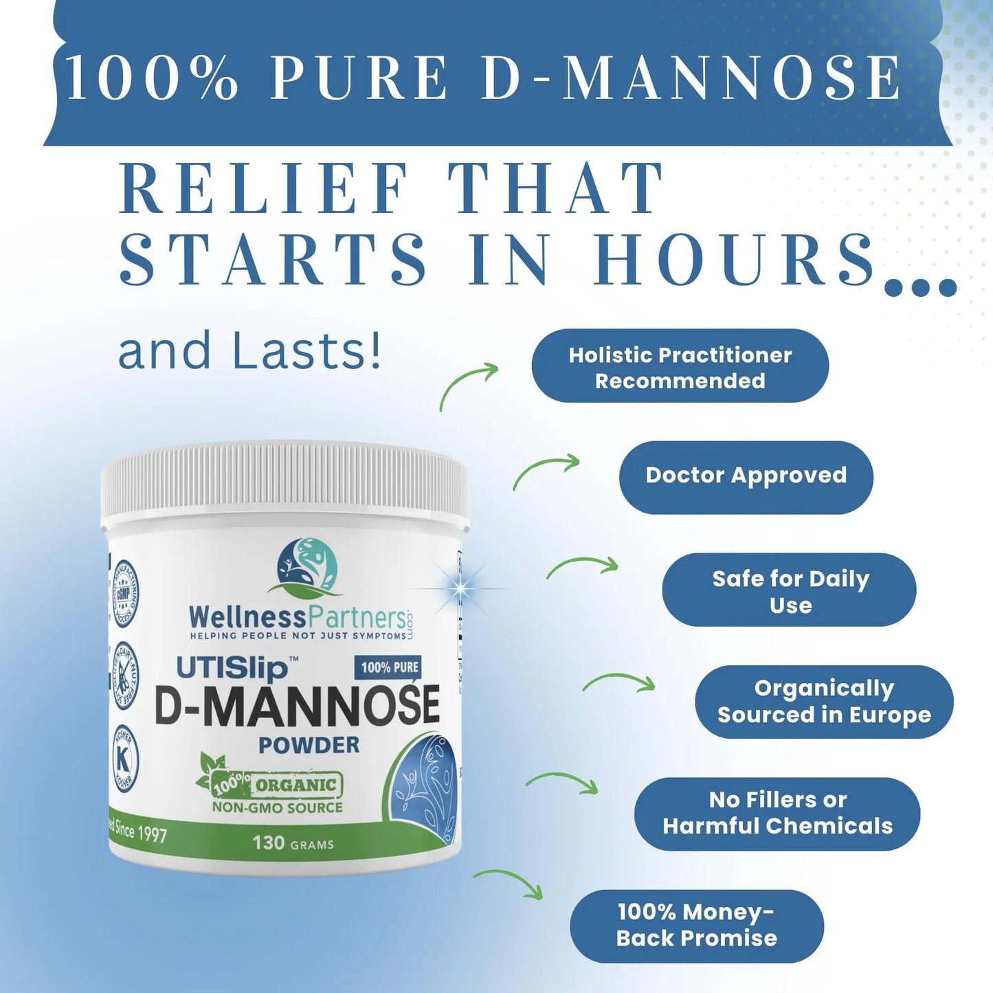 Now New UTI-Slip D Mannose Non GMO Organic Source Powder 130g jar. - dailyvitalstore