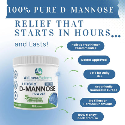 Now New UTI-Slip D Mannose Non GMO Organic Source Powder 130g jar. - dailyvitalstore