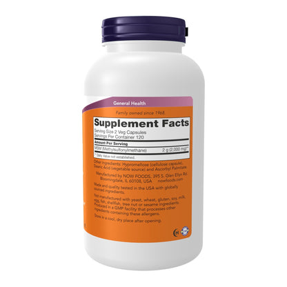 NOW Supplements, MSM (Methylsulfonylmethane) 1,000 mg, Joint Health*, 240 Veg Capsules - dailyvitalstore