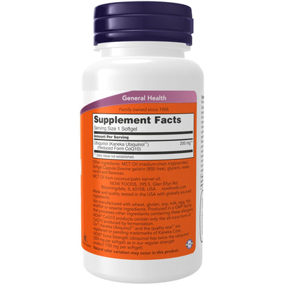 NOW Supplements, Ubiquinol 200 mg, High Bioavailability (the Active Form of CoQ10), 60 Softgels - dailyvitalstore