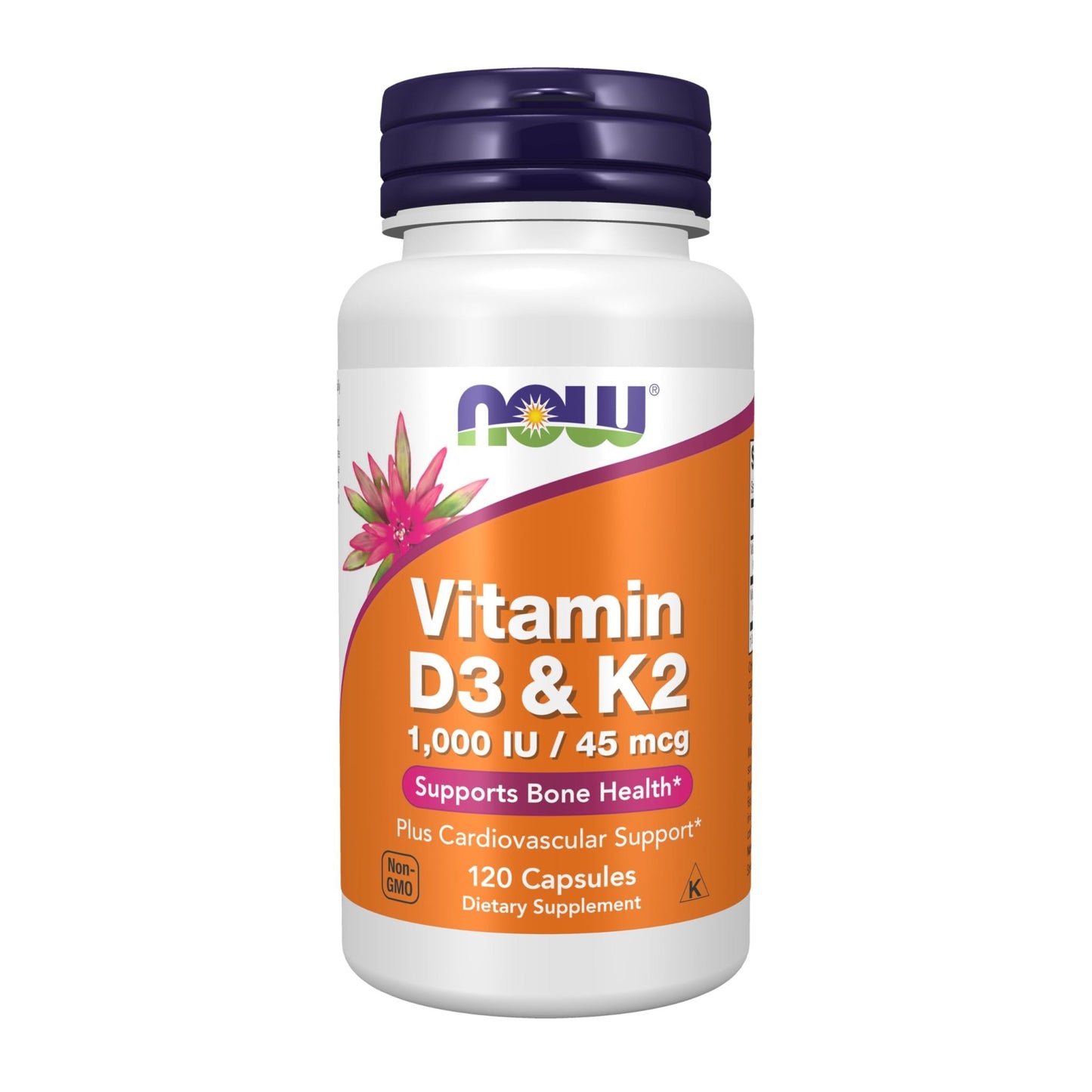 NOW Supplements, Vitamin D-3 & K-2, 1,000 IU/45 mcg,Plus Cardiovascular Support*, Supports Bone Health*, 120 veg Capsules - dailyvitalstore
