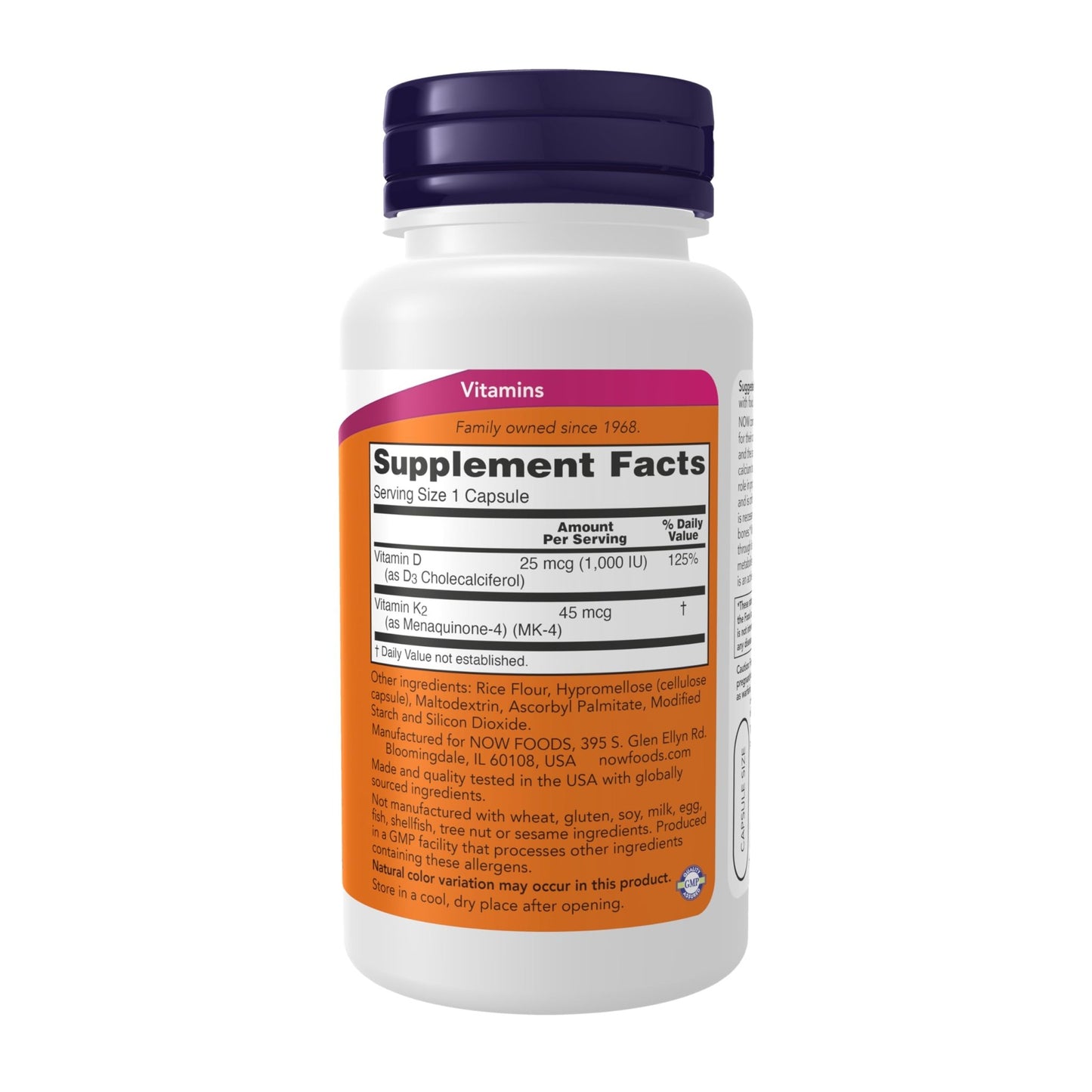 NOW Supplements, Vitamin D-3 & K-2, 1,000 IU/45 mcg,Plus Cardiovascular Support*, Supports Bone Health*, 120 veg Capsules - dailyvitalstore