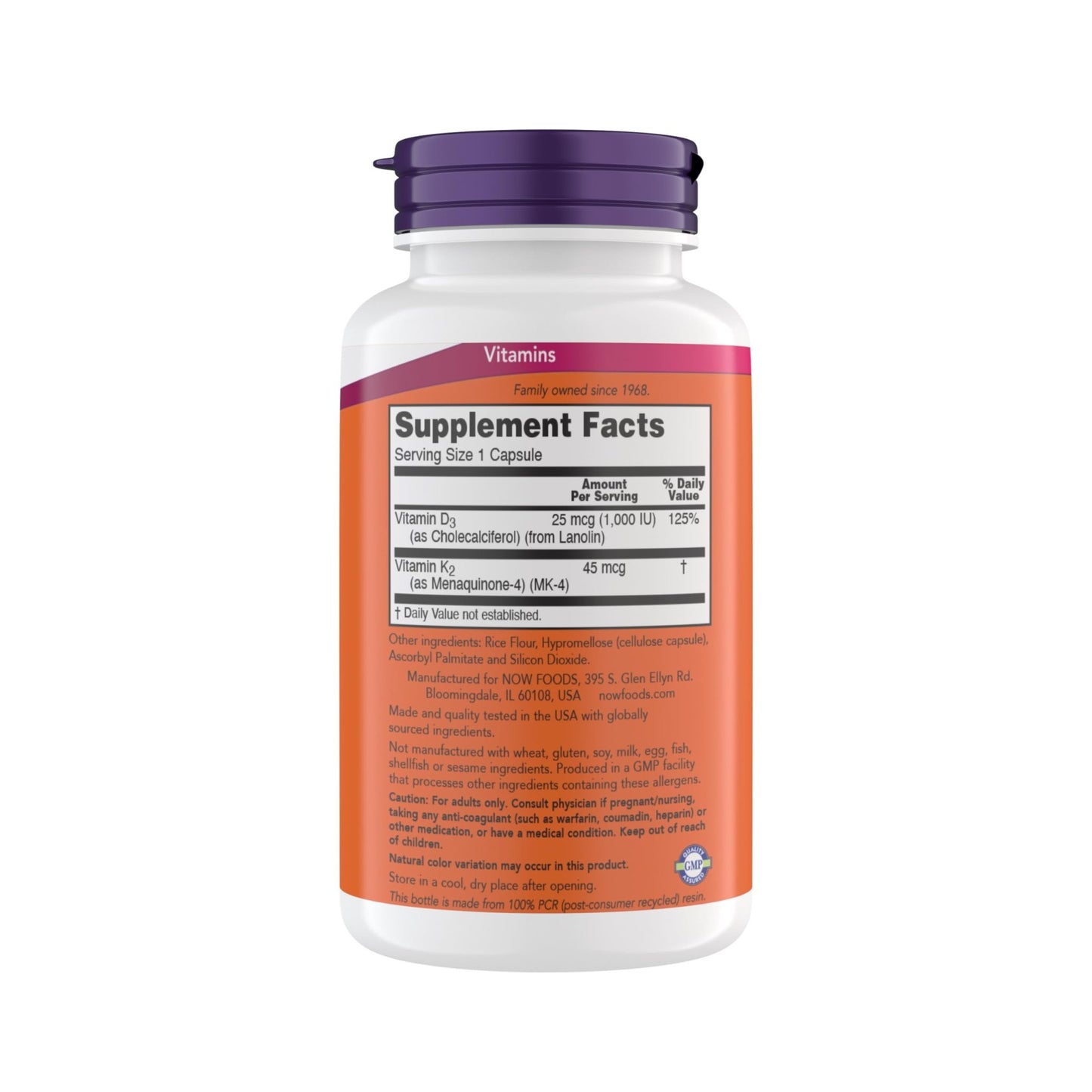 Now Supplements Vitamin D3 K2, 1,000 IU/45 mcg, Cardiovascular Support, Supports Bone Health, 180 Vegetarian Capsules - dailyvitalstore