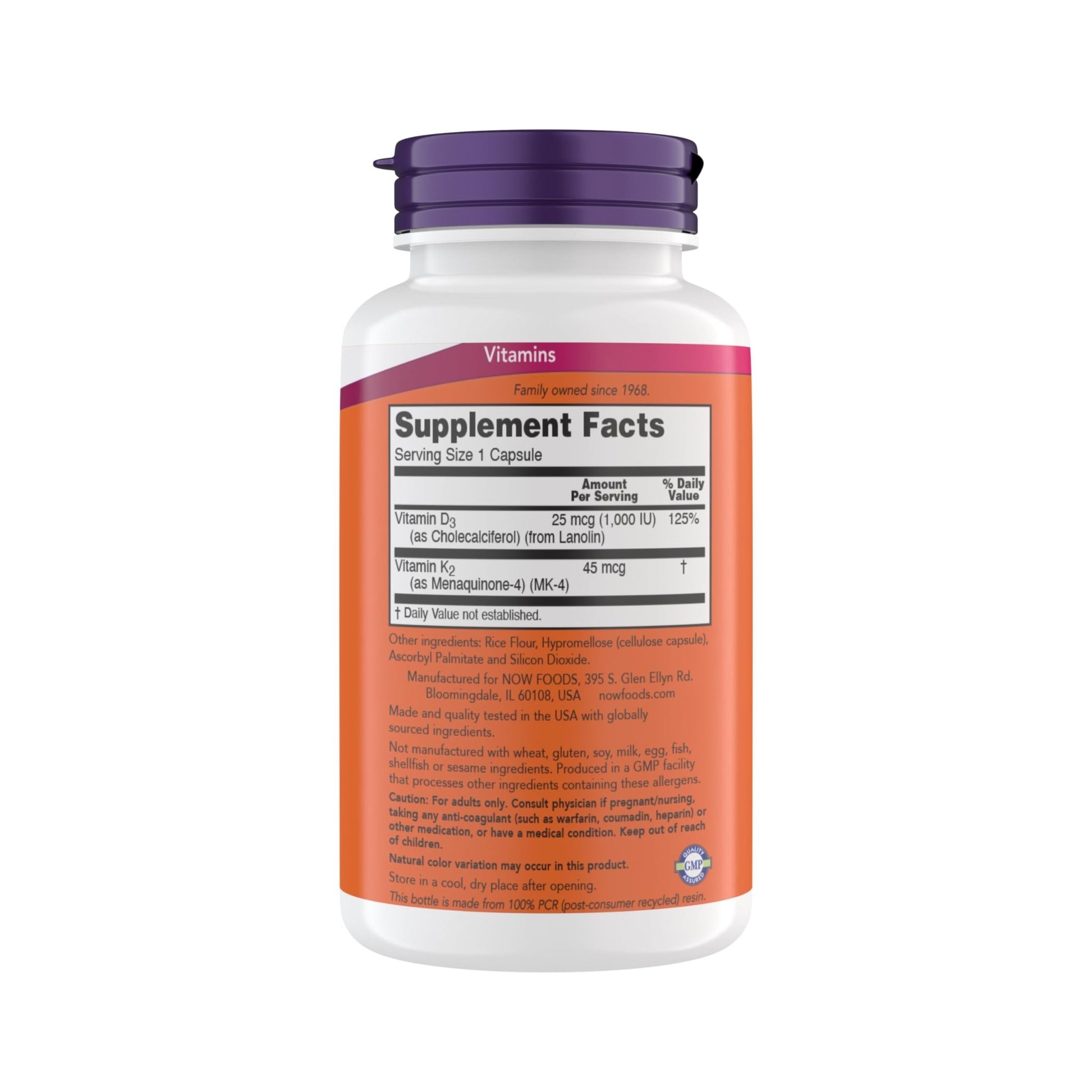 Now Supplements Vitamin D3 K2, 1,000 IU/45 mcg, Cardiovascular Support, Supports Bone Health, 180 Vegetarian Capsules - dailyvitalstore