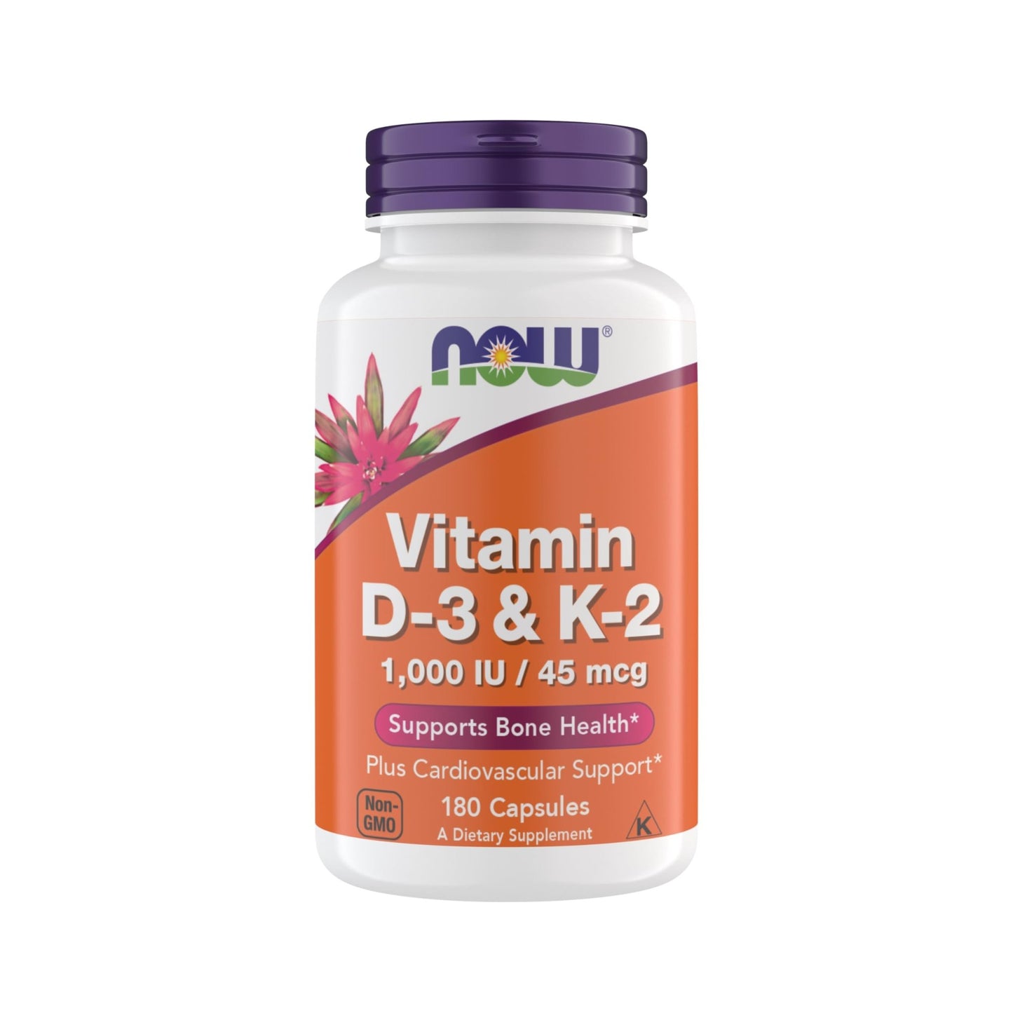 Now Supplements Vitamin D3 K2, 1,000 IU/45 mcg, Cardiovascular Support, Supports Bone Health, 180 Vegetarian Capsules - dailyvitalstore