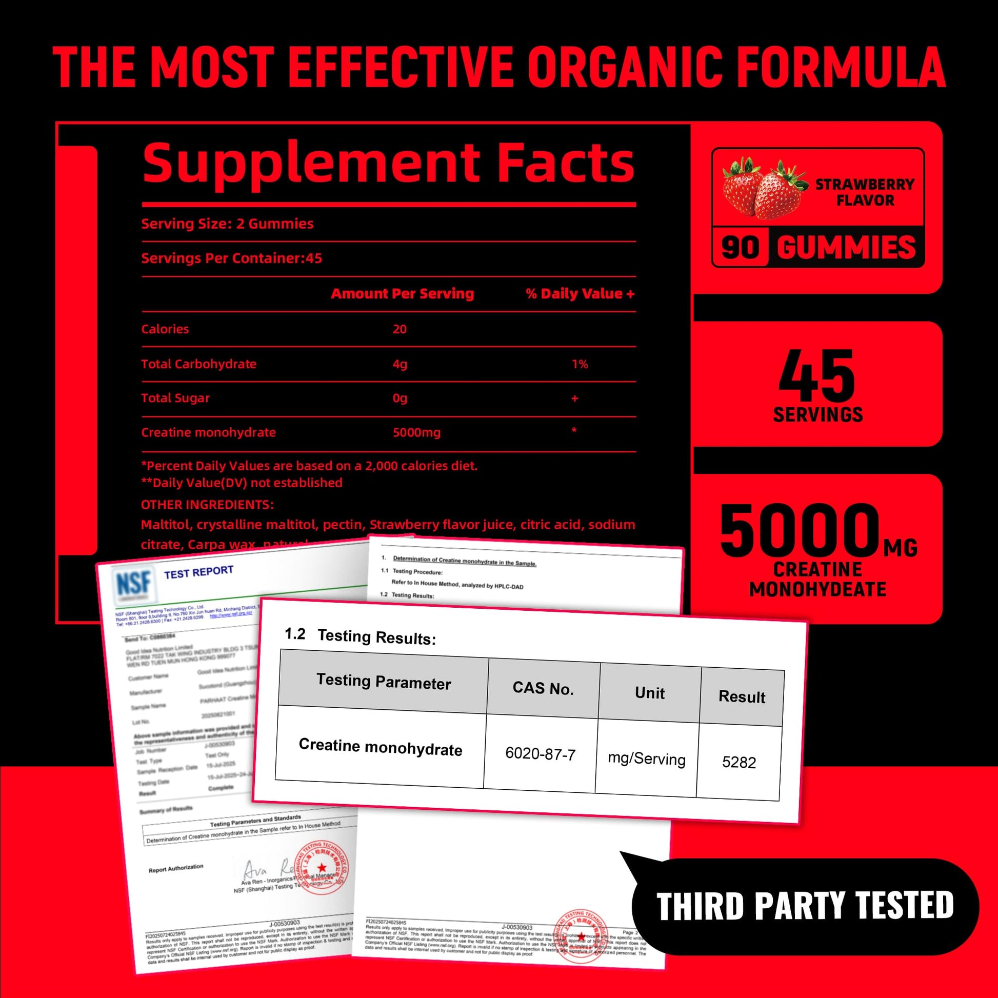 NSF Certified Creatine Gummy - Creatine Monohydrate Gummies 5g for Men & Women - Boost Focus,Strength, and Endurance, Vegan, Gluten-Free, Non-GMO, 2.5 Gram Creatine - dailyvitalstore
