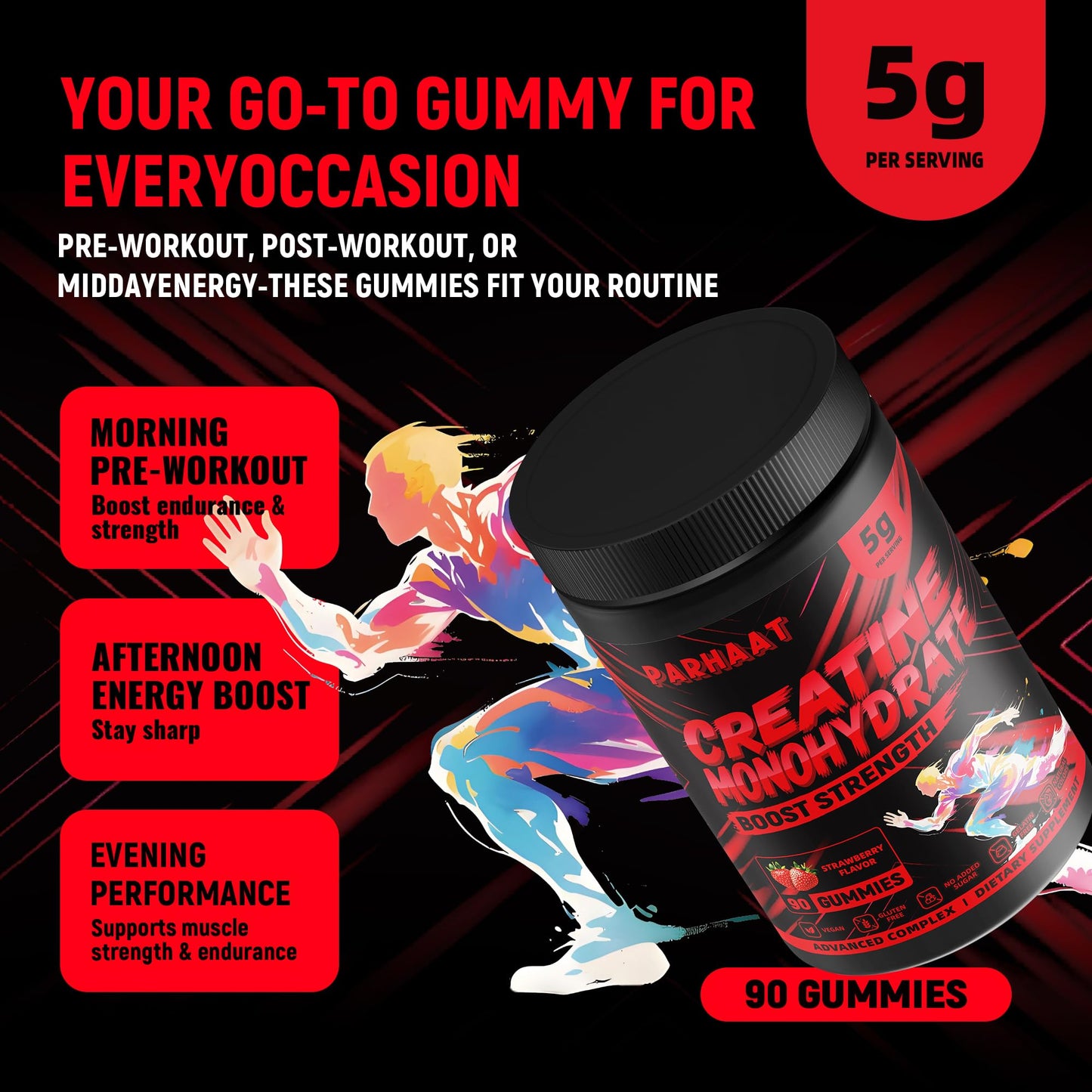 NSF Certified Creatine Gummy - Creatine Monohydrate Gummies 5g for Men & Women - Boost Focus,Strength, and Endurance, Vegan, Gluten-Free, Non-GMO, 2.5 Gram Creatine - dailyvitalstore