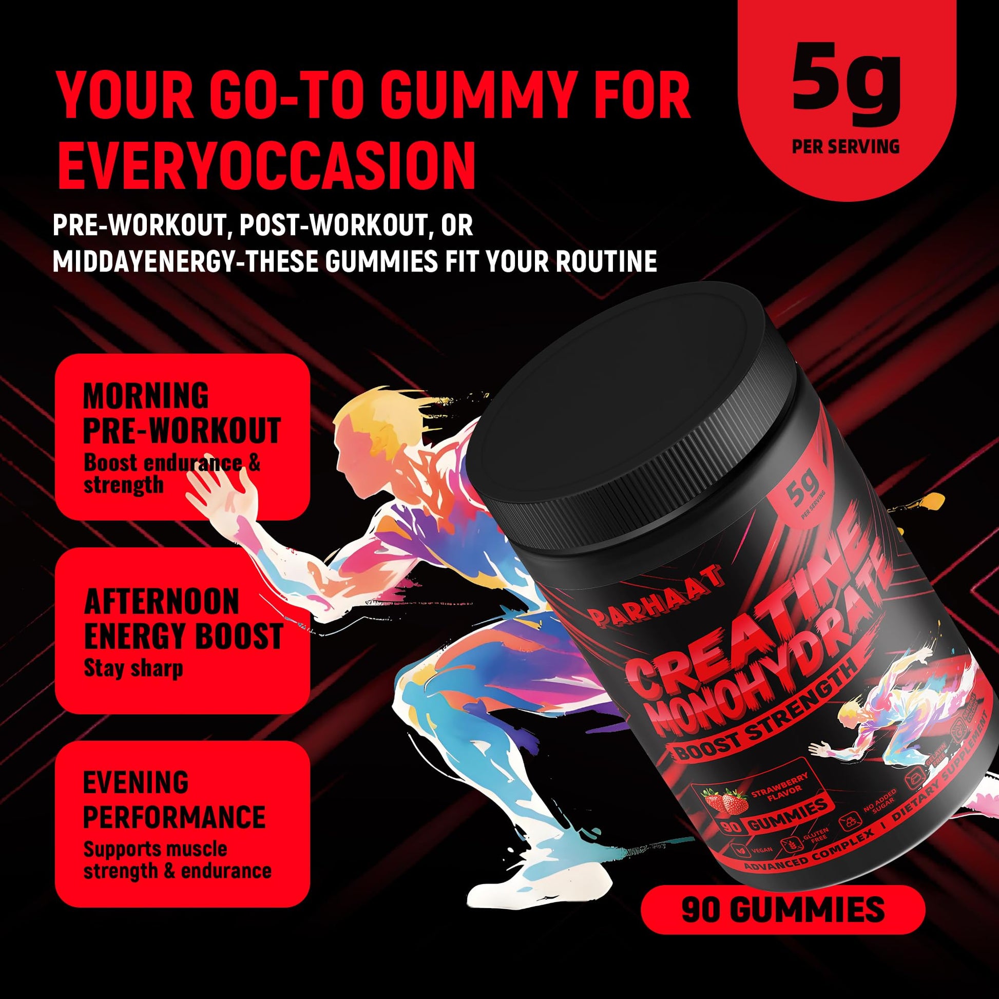 NSF Certified Creatine Gummy - Creatine Monohydrate Gummies 5g for Men & Women - Boost Focus,Strength, and Endurance, Vegan, Gluten-Free, Non-GMO, 2.5 Gram Creatine - dailyvitalstore