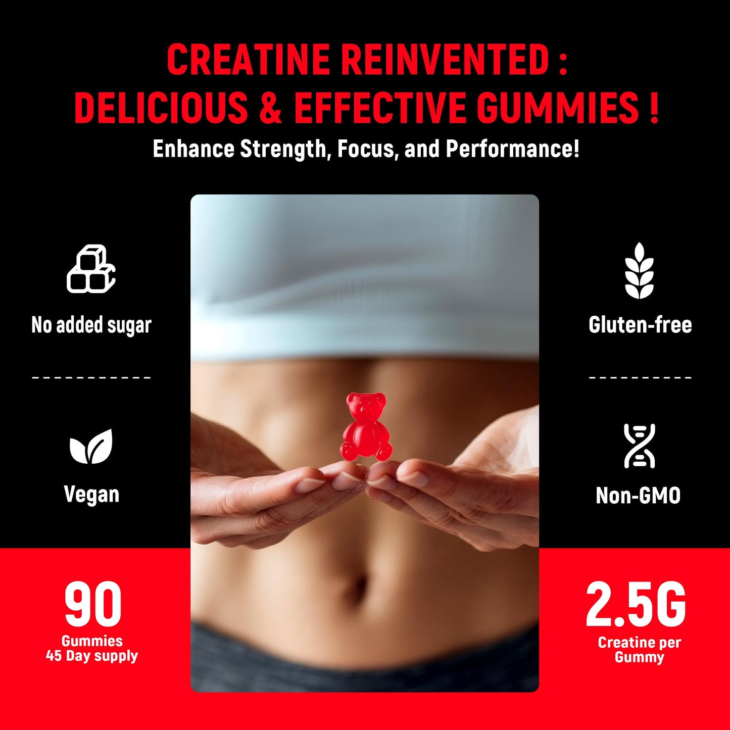 NSF Certified Creatine Gummy - Creatine Monohydrate Gummies 5g for Men & Women - Boost Focus,Strength, and Endurance, Vegan, Gluten-Free, Non-GMO, 2.5 Gram Creatine - dailyvitalstore