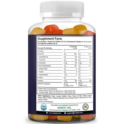 NuBest Daily Probiotic Gummies for Kids & Teens with 5 Billion CFUs | Supports Immune, Gut, and Digestive Health | No Added Sugar | Yummy Strawberry - dailyvitalstore